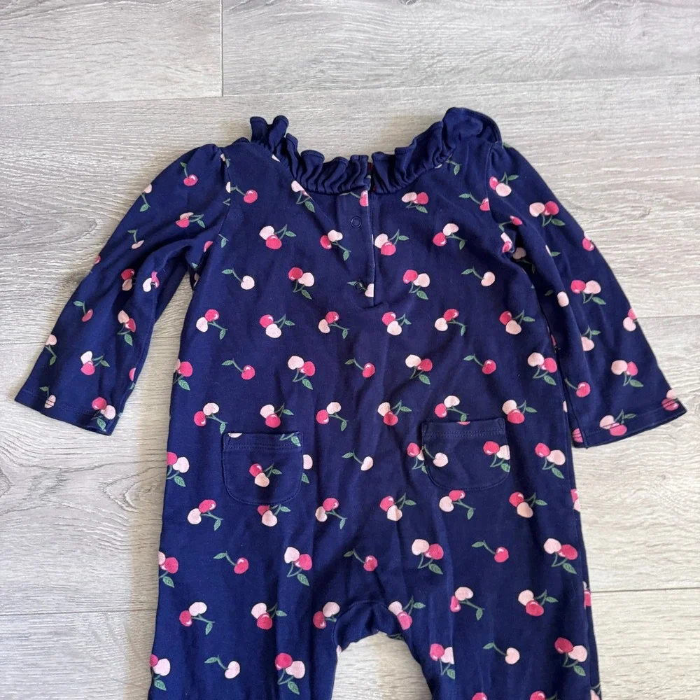 Janie and Jack Girls Navy Blue Cherry Print Ruffle Romper 18-24 Months